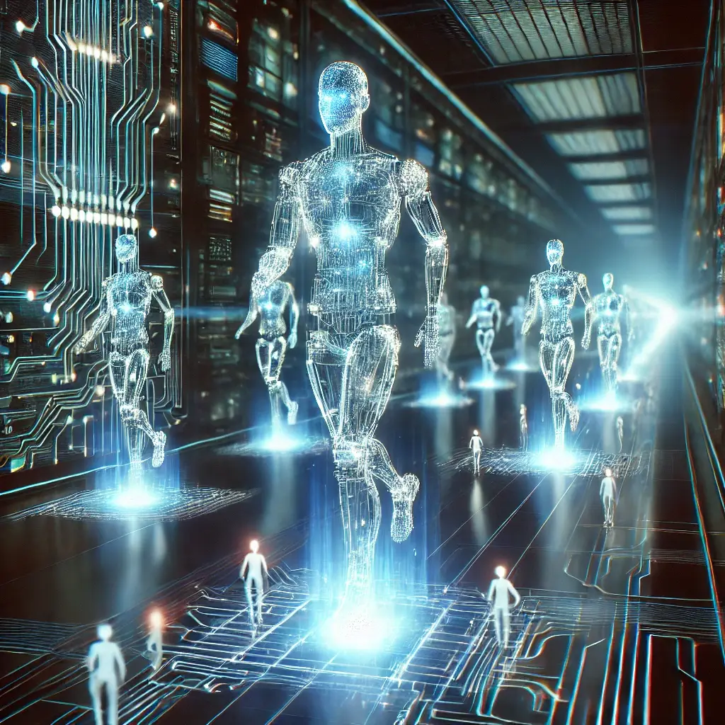 A-futuristic-cryptographic-system-where-AI-entities-made-of-glowing-data-and-circuits-manage-the-entire-infrastructure-without-any-human-presence.